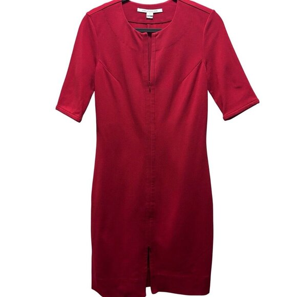 Diane Von Furstenberg Red Short Sleeve Saturn Full Front Zip Dress 8 - Picture 6 of 9